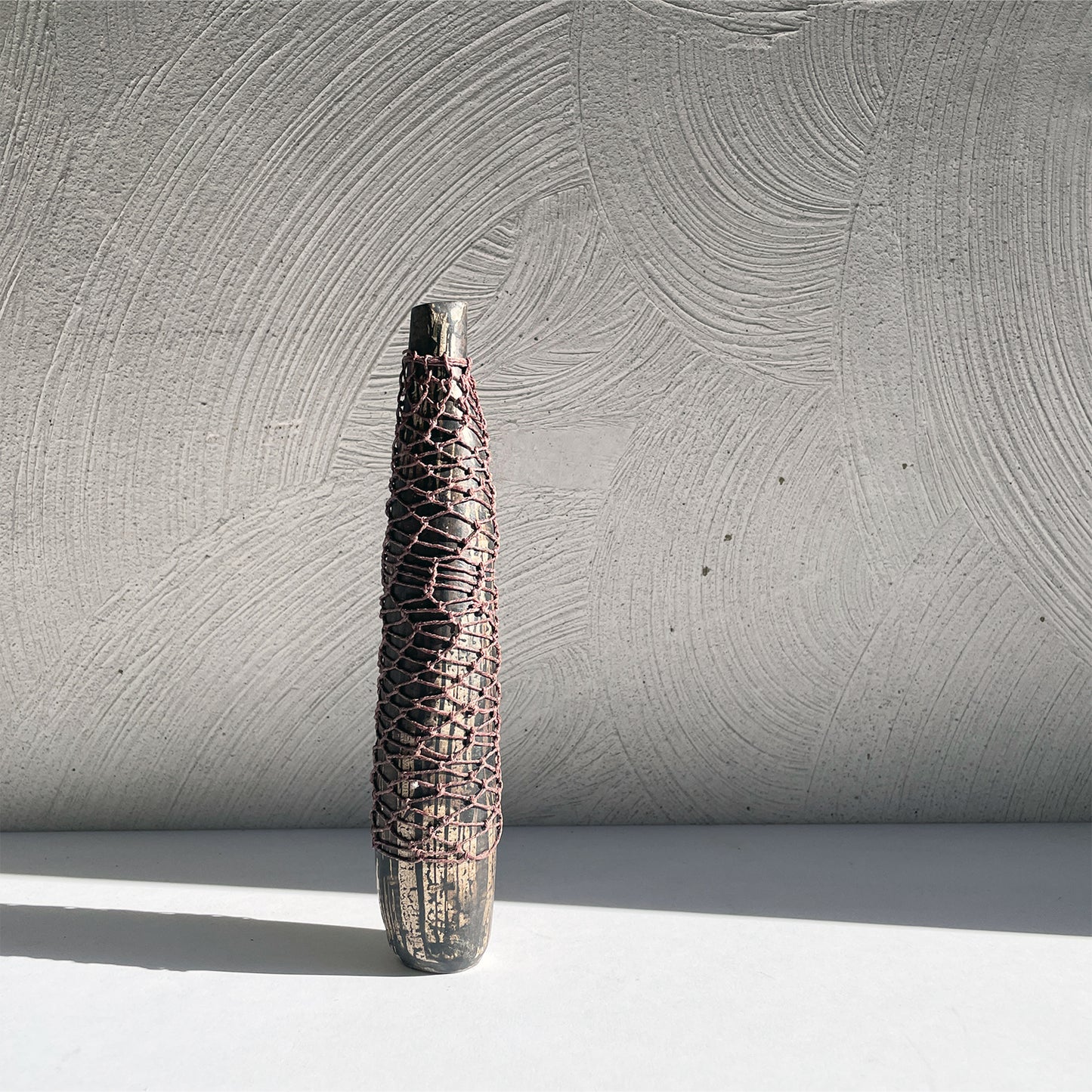 NEW! Black and Brown Vase with Stitching