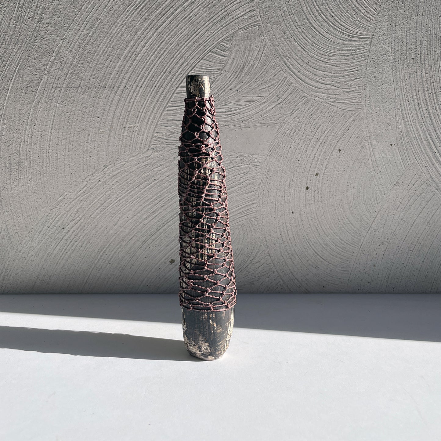 NEW! Black and Brown Vase with Stitching