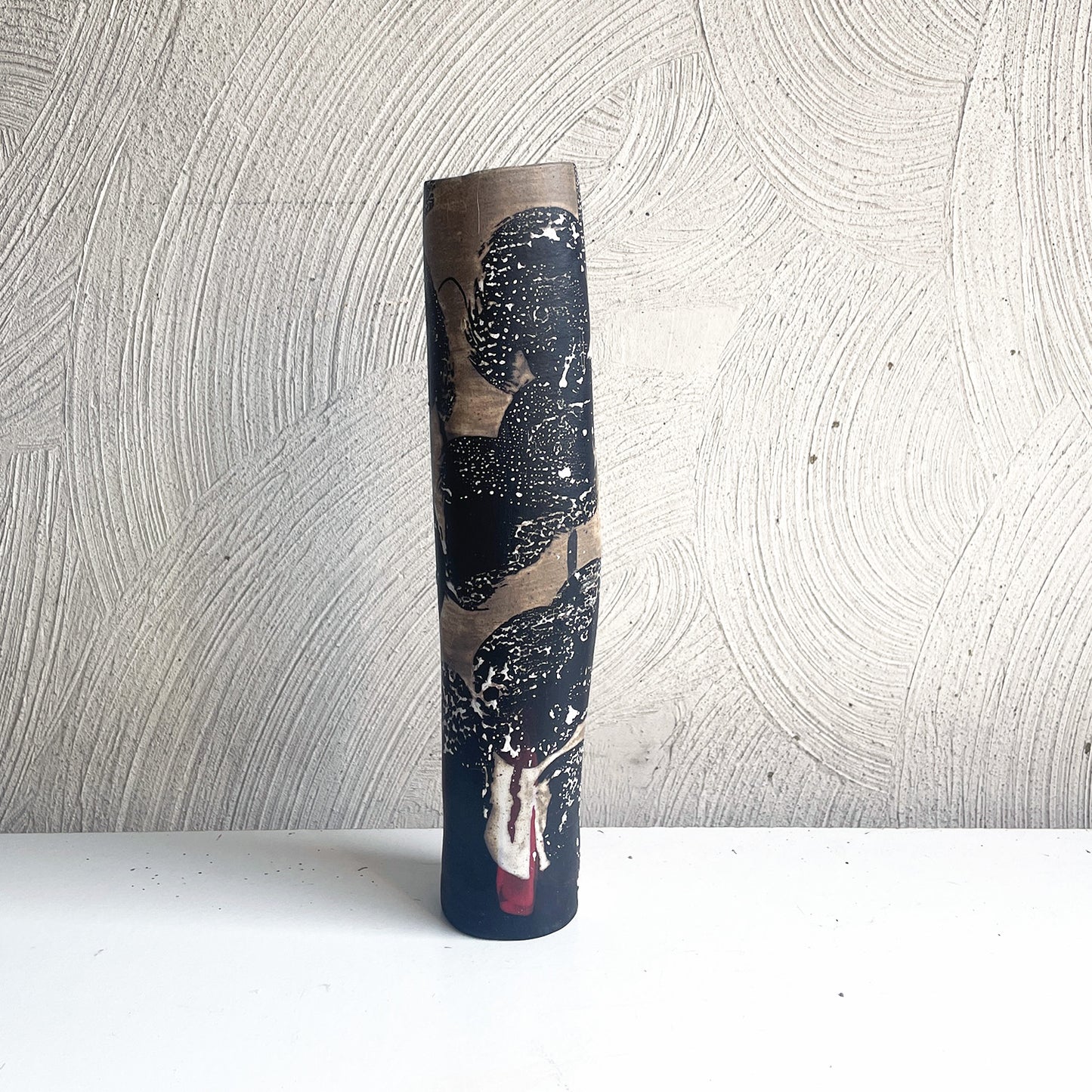 NEW! OOAK Vase in Black and White and a Touch of Red