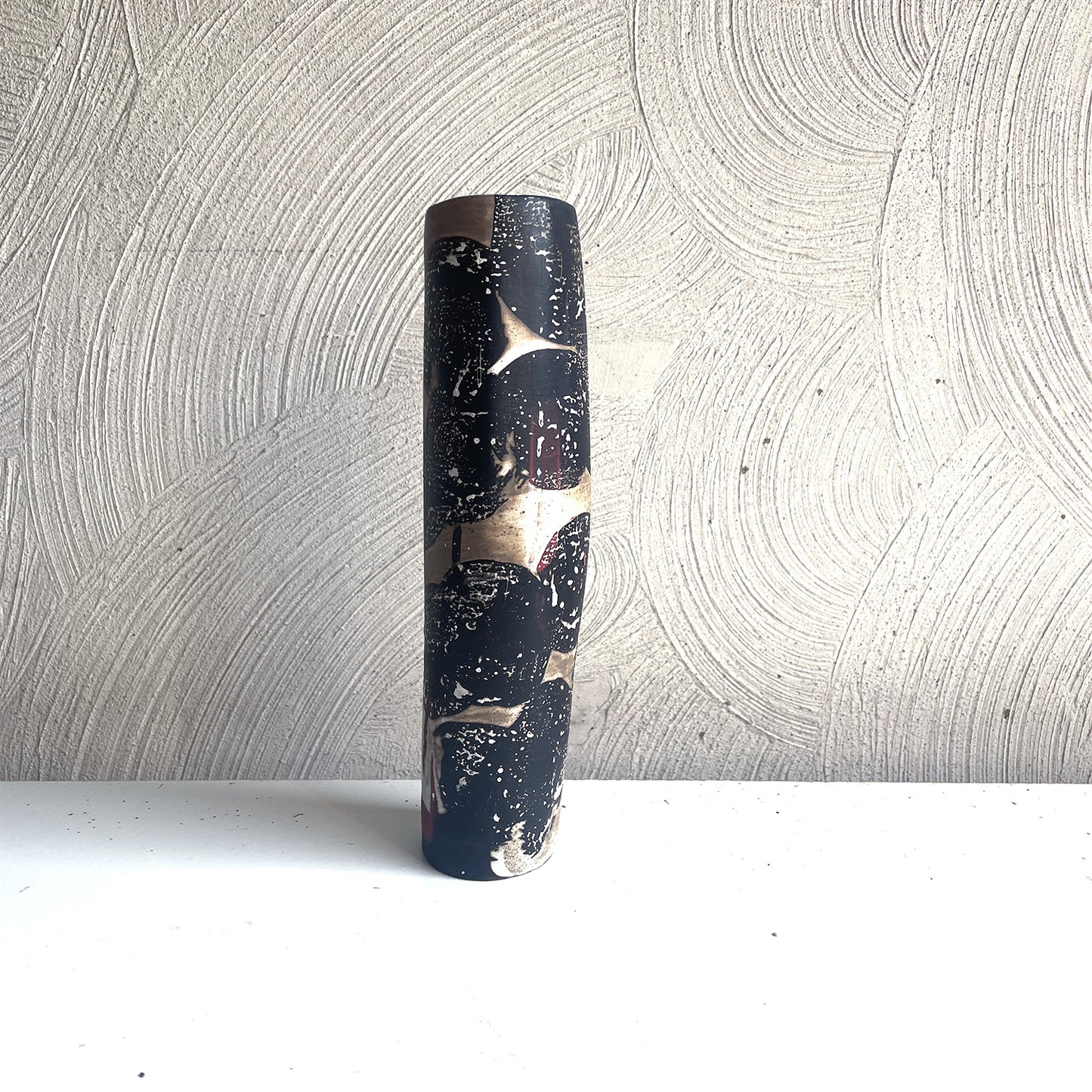NEW! OOAK Vase in Black and White and a Touch of Red