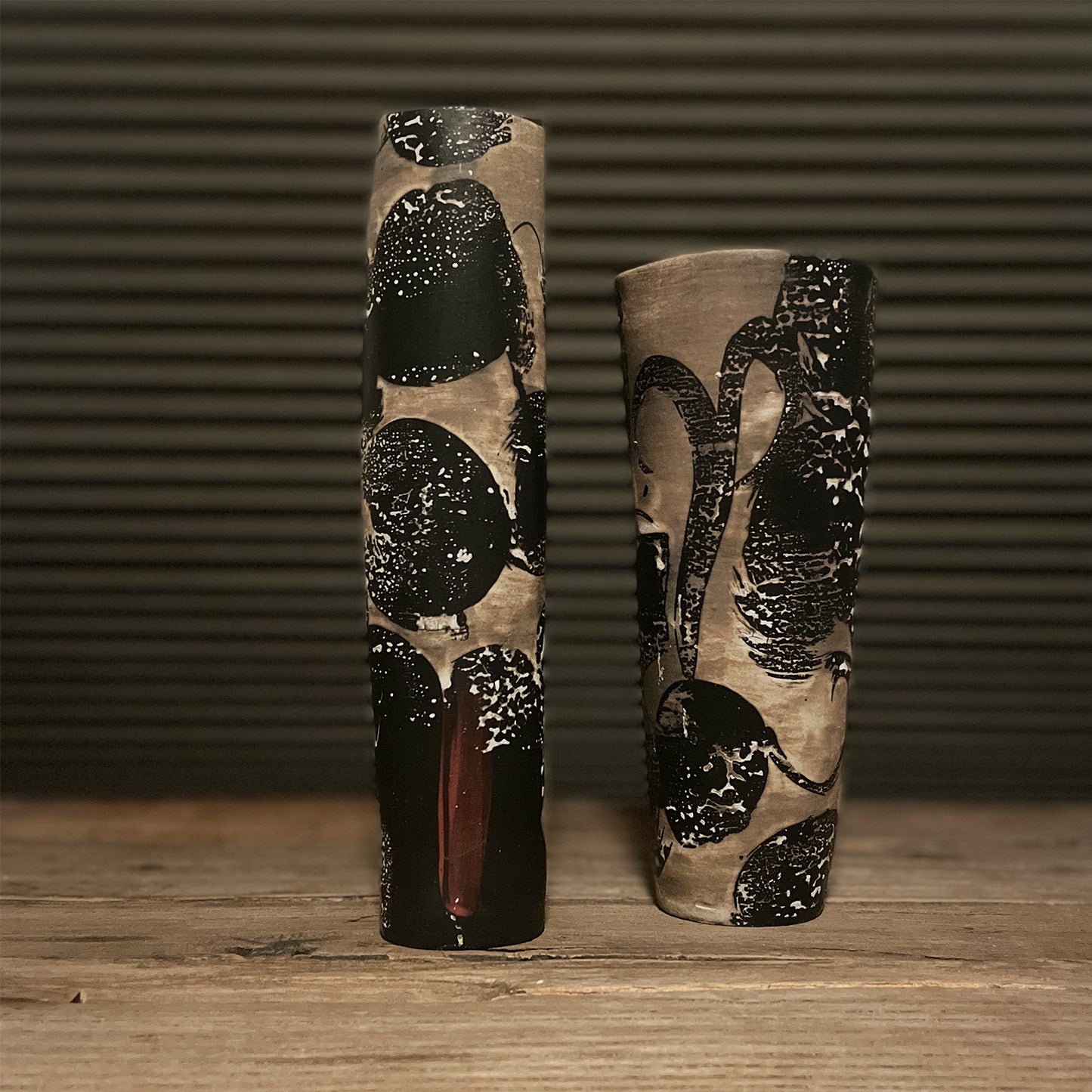 NEW! OOAK Vase in Black and White and a Touch of Red