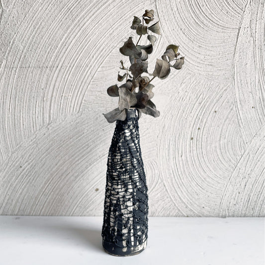 NEW! Black and White Vase with Stitching