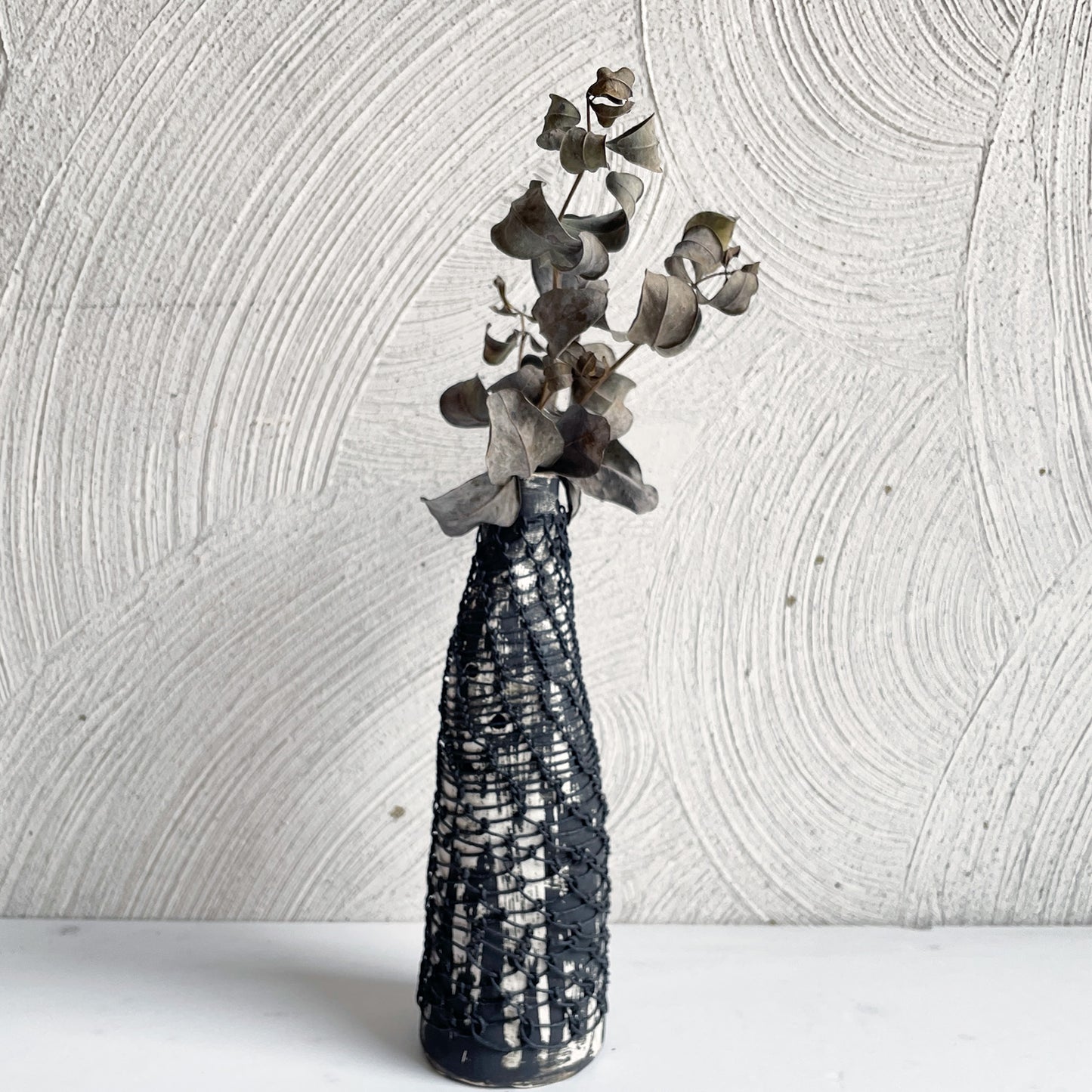 NEW! Black and White Vase with Stitching